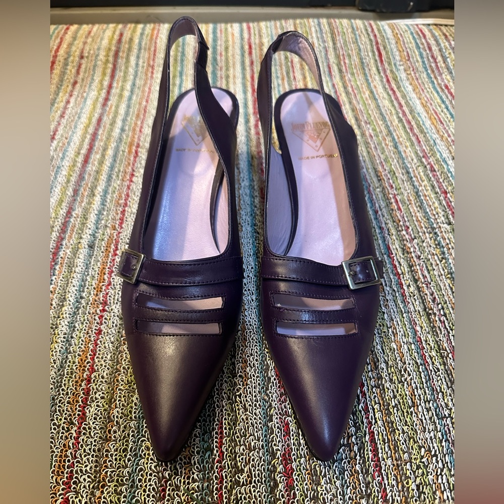 Fluevog VINTAGE EXCELLENT purple pointy slingback heel w/ cutouts & buckle - 9.5 - Picture 4 of 16